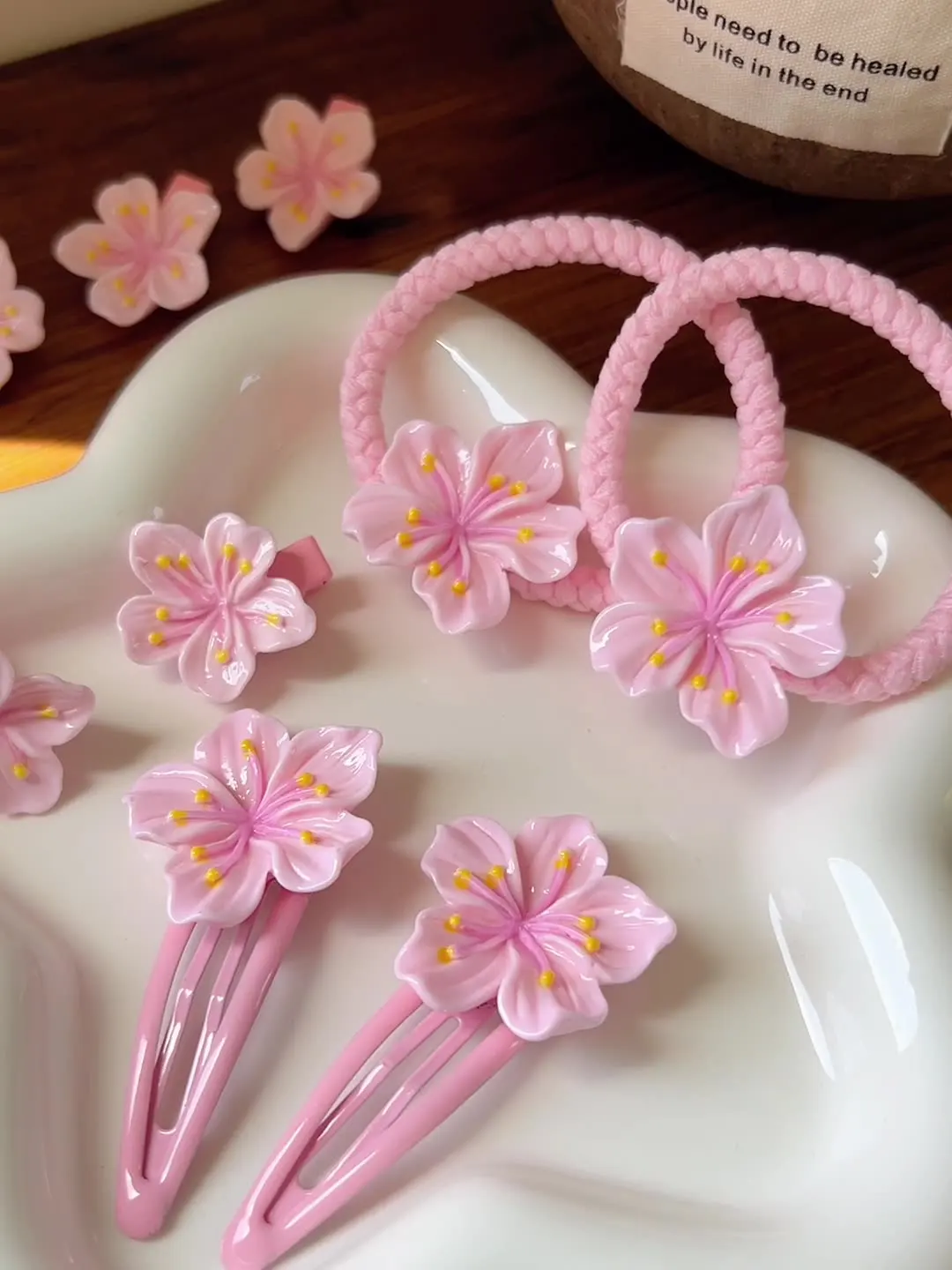 

11PCS Delicate Pink Cherry Blossom Hair Clips Sweet Girl Forehead Bangs Side Part Accessories Professional Salon Fixation