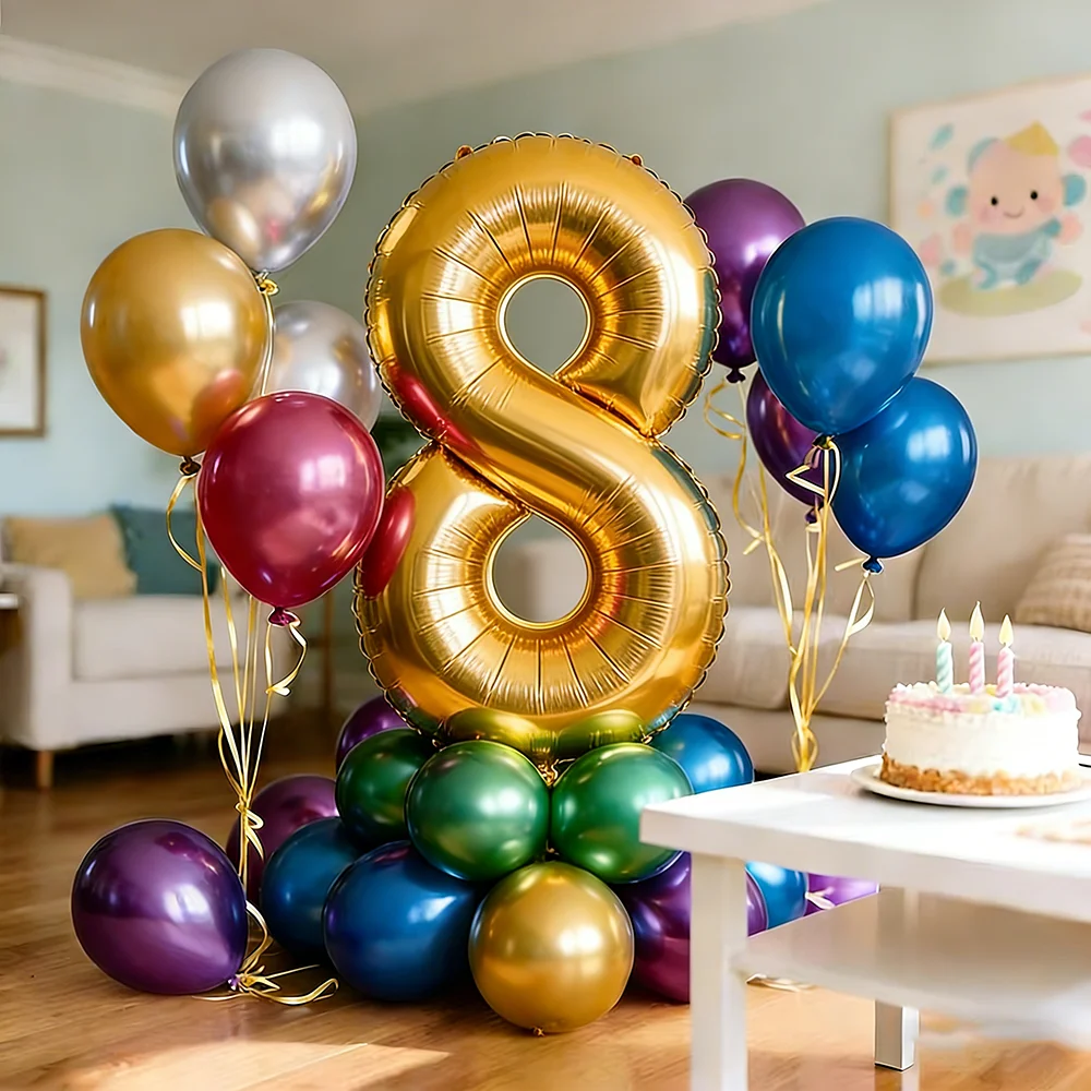 

40inch Gold Number Foil Balloons Set Happy Birthday Party Decorations Kids Boy Girl 0-9 Year Old 10inch Chrome Metal Balloon