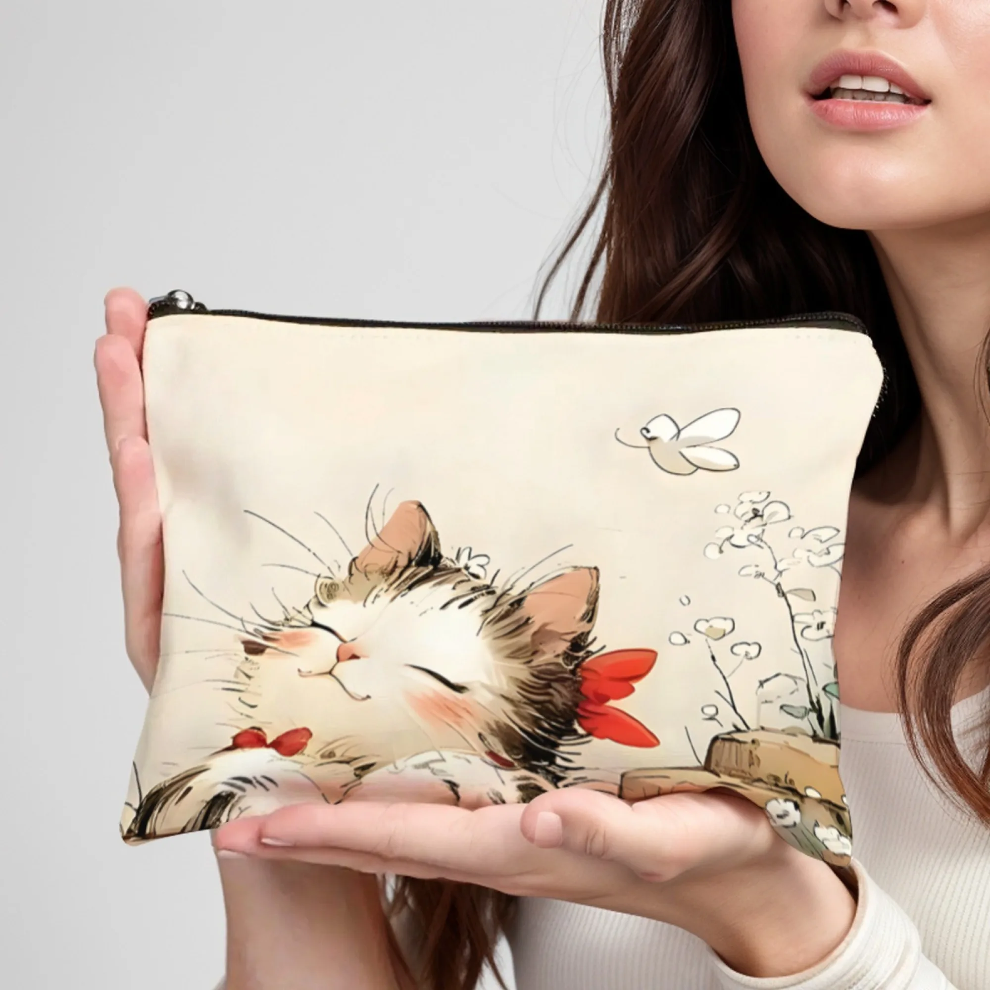 

Cute lazy cat butterfly birthday gift stationery storage bag travel shopping portable wallet pencil case durable lipstick bag