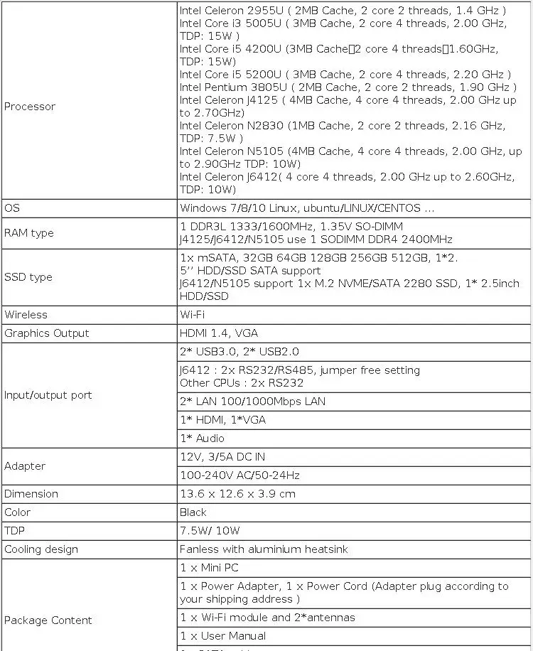 Intel Core I3-5005U Mini PC Barebone Dual LAN 2xRS232/485 4xUSB Support WiFi Linux Computer for Industrial Windows10Pro Ready