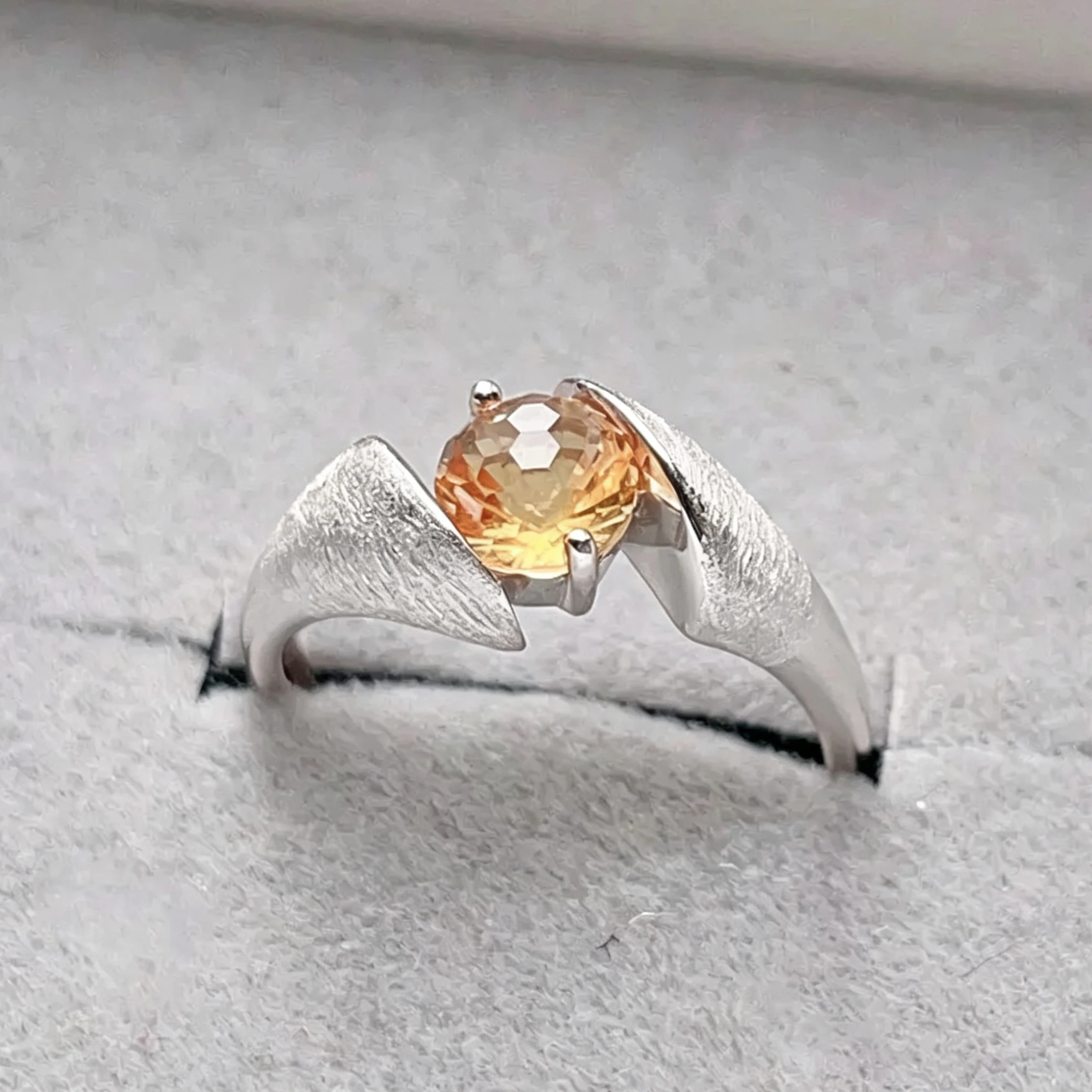 Pure 925 Silver Natural Citrine Ring 6mm Brilliant Citrine Jewelry 18K Gold Plated Yellow Crystal Jewelry