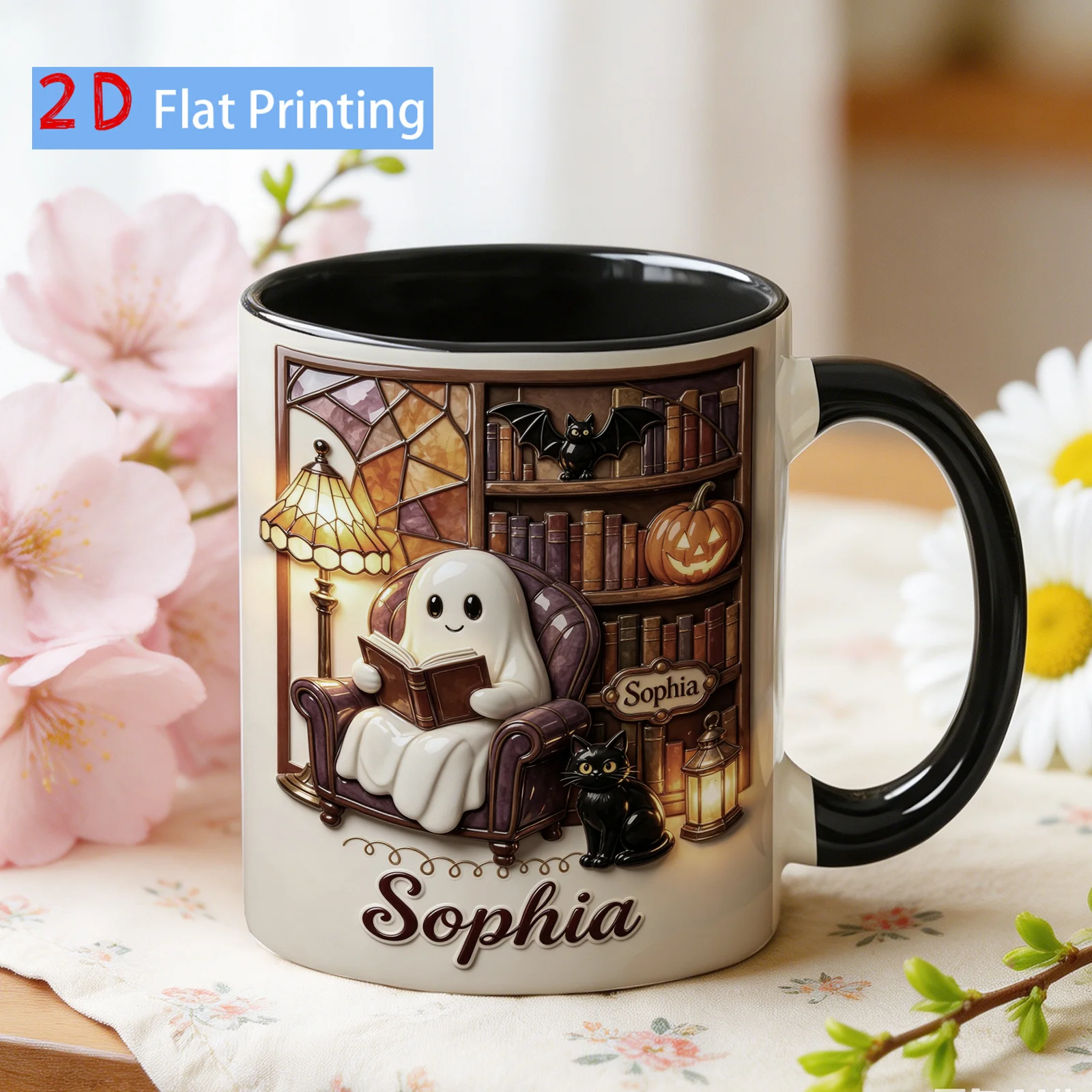 Personalized Gothic Book Shape Mug Custom Name Text Vintage Coffee Cup Ceramic Gift for Book Lover Reader Home Decor
