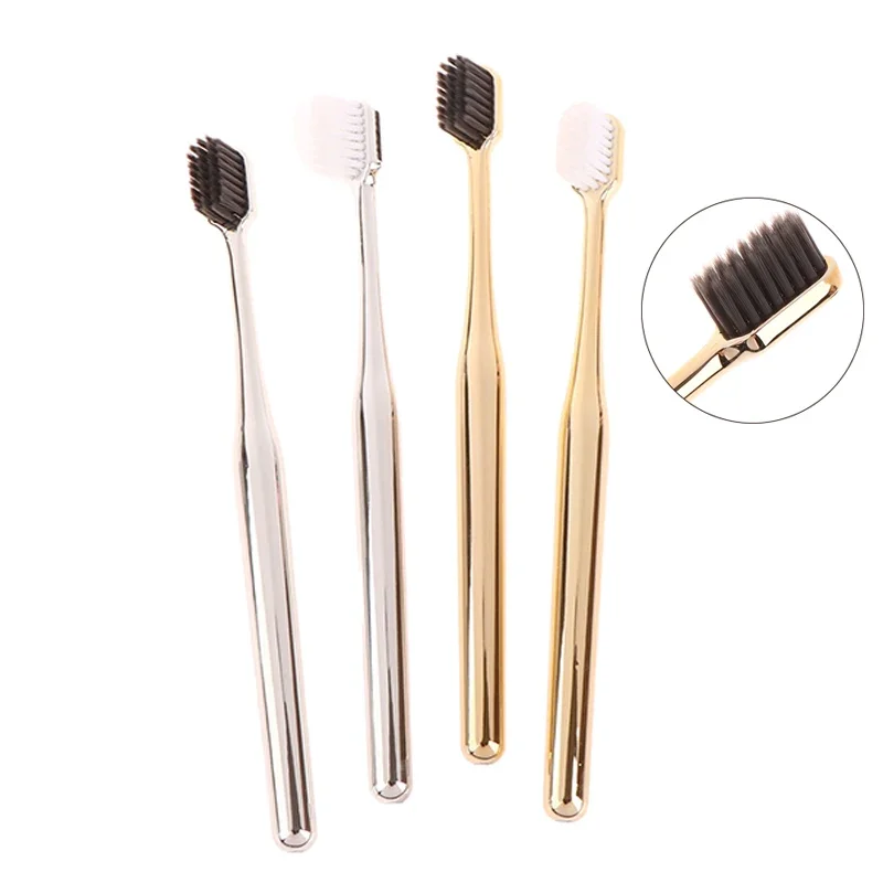 1 cepillo de dientes suave de lujo para hombres y mujeres, cepillo de dientes para adultos, electrochapado, Color dorado y plateado, cepillos dentales