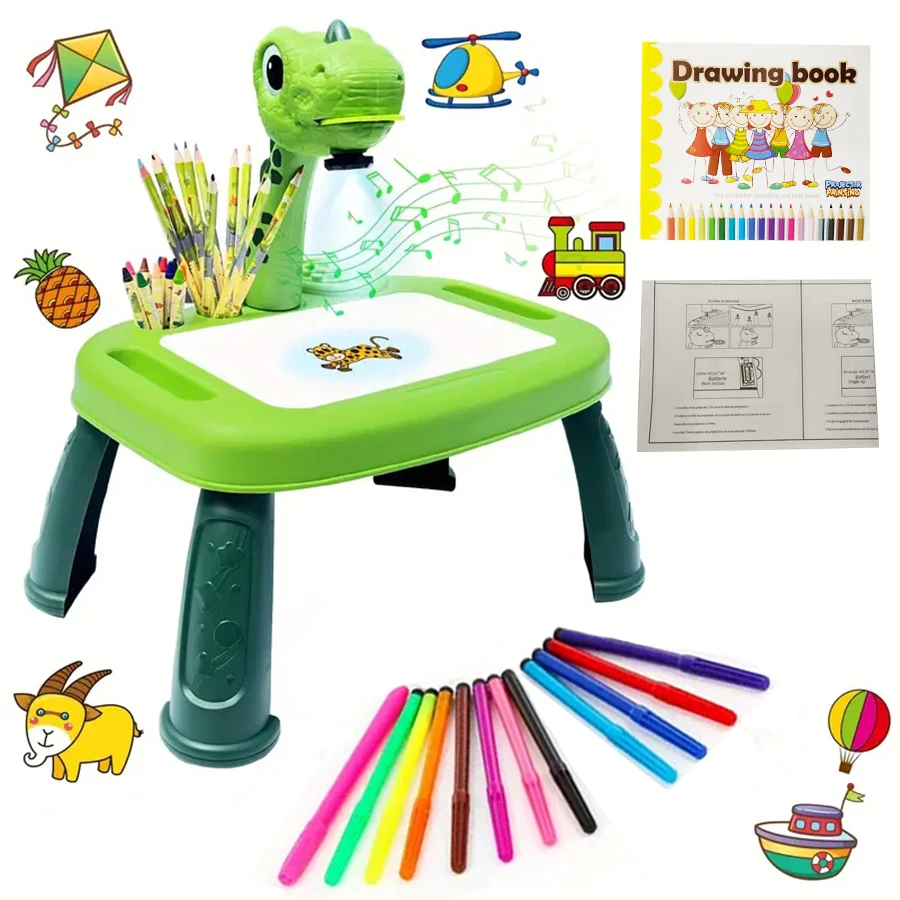 Dinosaur painting projector, puzzle toy drawing board, art and handmade toys for boys and girls, suitable gifts for children