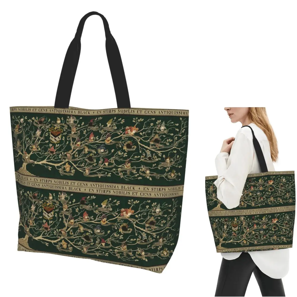 Noble House Of Black Family Tree Shopping Tote Bag Canvas Large Capacity Shoulder Bags Shopper Grocery Handbag for Women