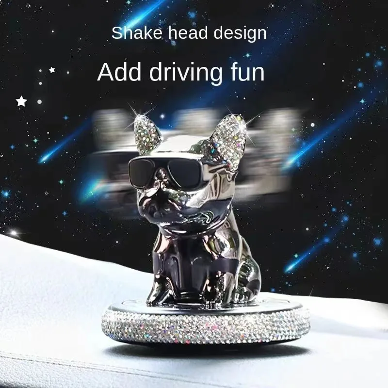 Car ornament metal shake head french bulldog diamond fragrance purified sunglass dog car air freshener cartoon cute dog gift dec