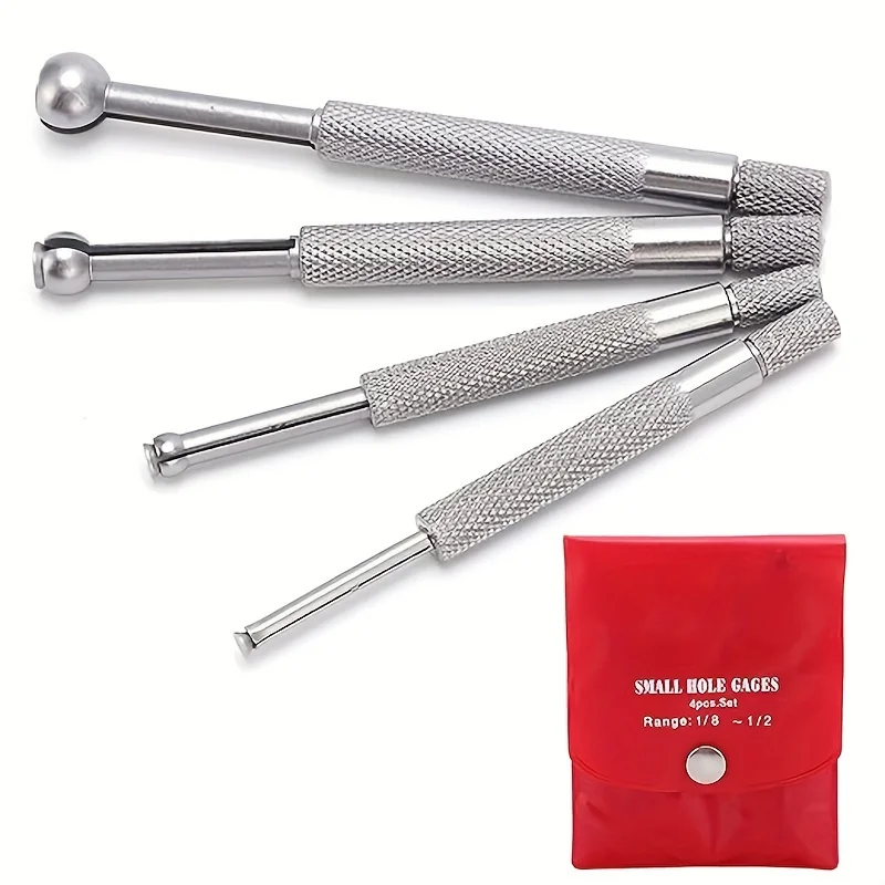 4-Piece Precision Small Hole Gauge Set - Telescoping Full Round Spherical Shaped Bore Gauges with Conductive Material