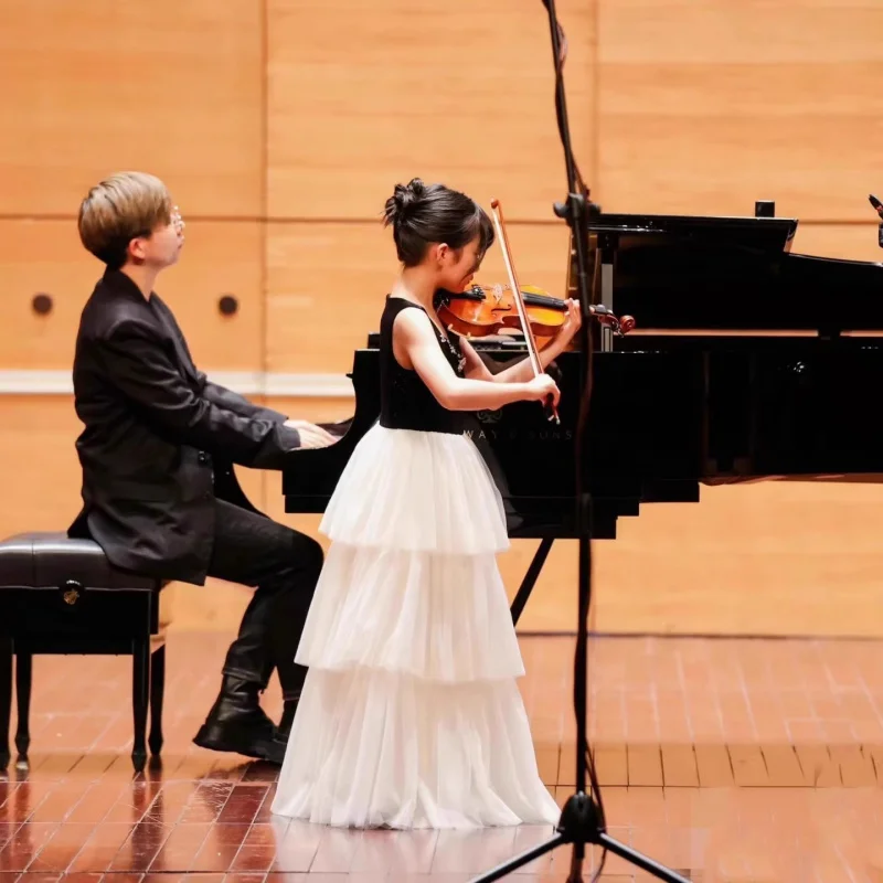 Girls' Black 's Host Simple Elegant Medium and Large Children's Violin Performance Dress Model Catwalk Princess Dr