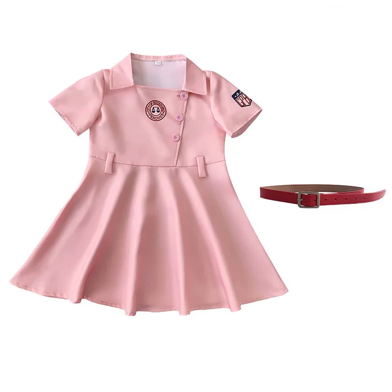 Disfraz de una liga de sus propios puntos para niñas, traje de béisbol rosa para Halloween, novedad de 2024