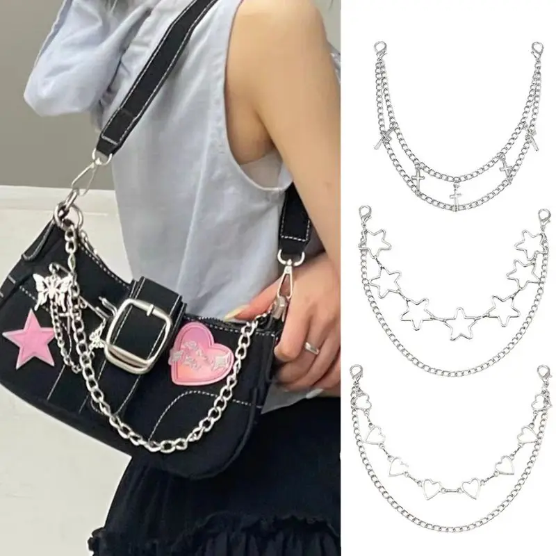 Y2k Metal Chain Strap For Bags Multi-layer Bag Chain Personality Bag Handle Pendant Fashion Delicate Metal Chain Ornaments