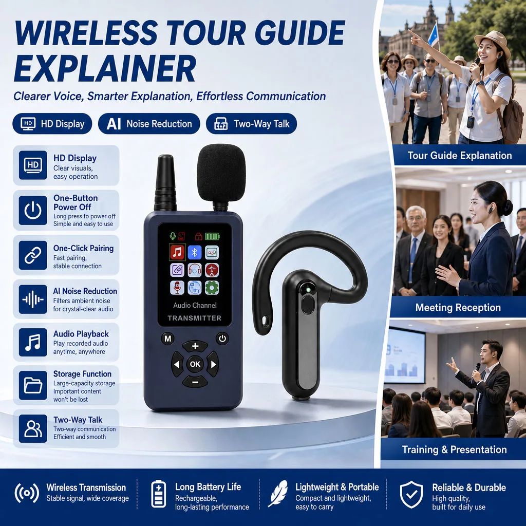 Wireless Audio Guide System Large Screen Transmitter Built-in SD Card Microphone System for Conference Church Travel Agency