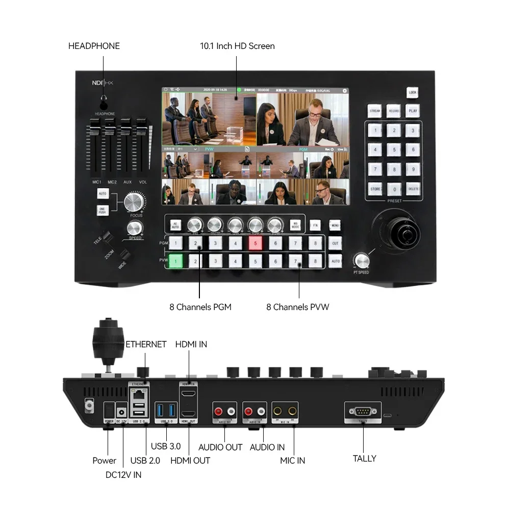 JJTS livestreaming video switcher controller keyboard 8 input video switcher live stream HDMI NDI broadcast consol switcher