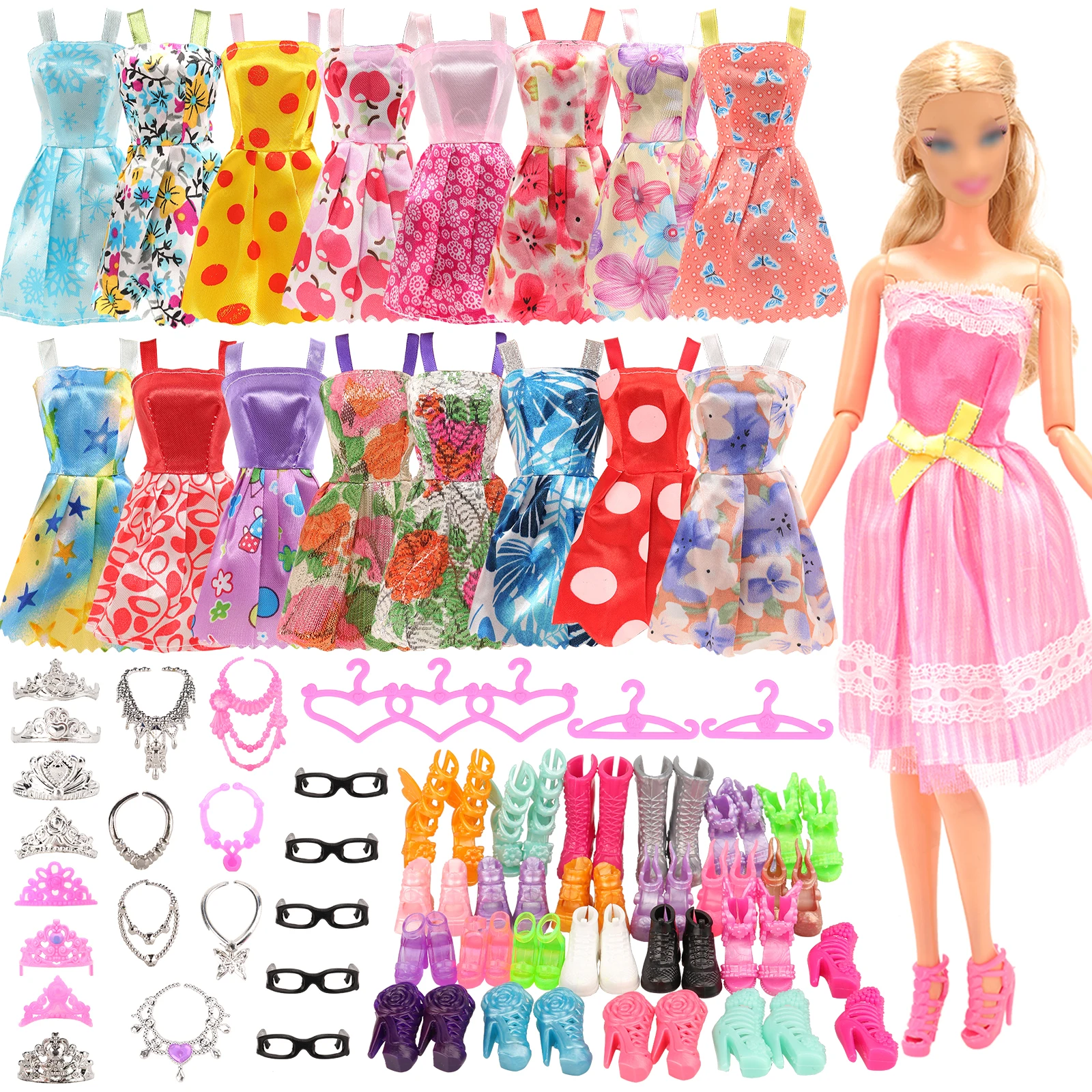 

Barwa 42 Pcs Fashion For Doll Clothes and Accessories=10 Dress+12 Crown Necklace For 11.5inch （NO Doll）