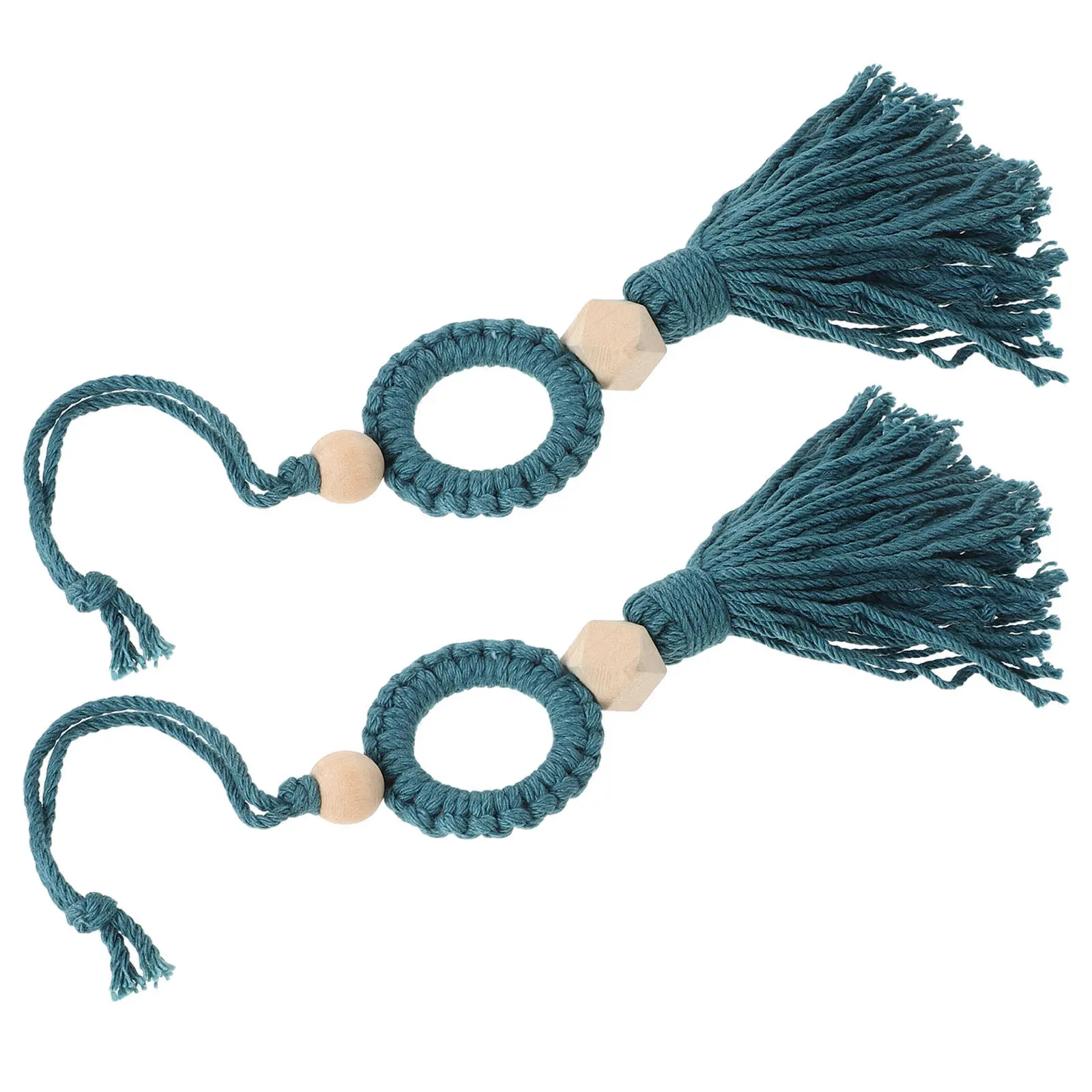2Pcs Door Knob Tassel Handmade Rustic Farmhouse Wooden Bead Hanging Decoration Soft Cord Tassel for Door Handle Craft Boho Knot