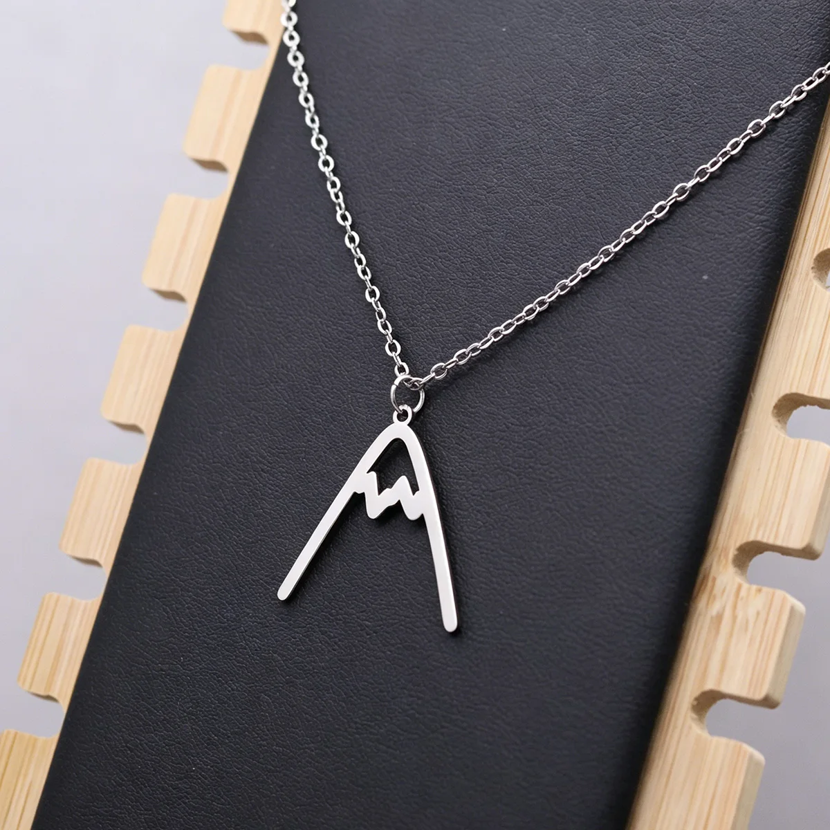 Kinitial Stainless Steel Mountain Peak Pendant Necklace V-shaped Necklace For Women Men Geography Jewelry Hiker Gift