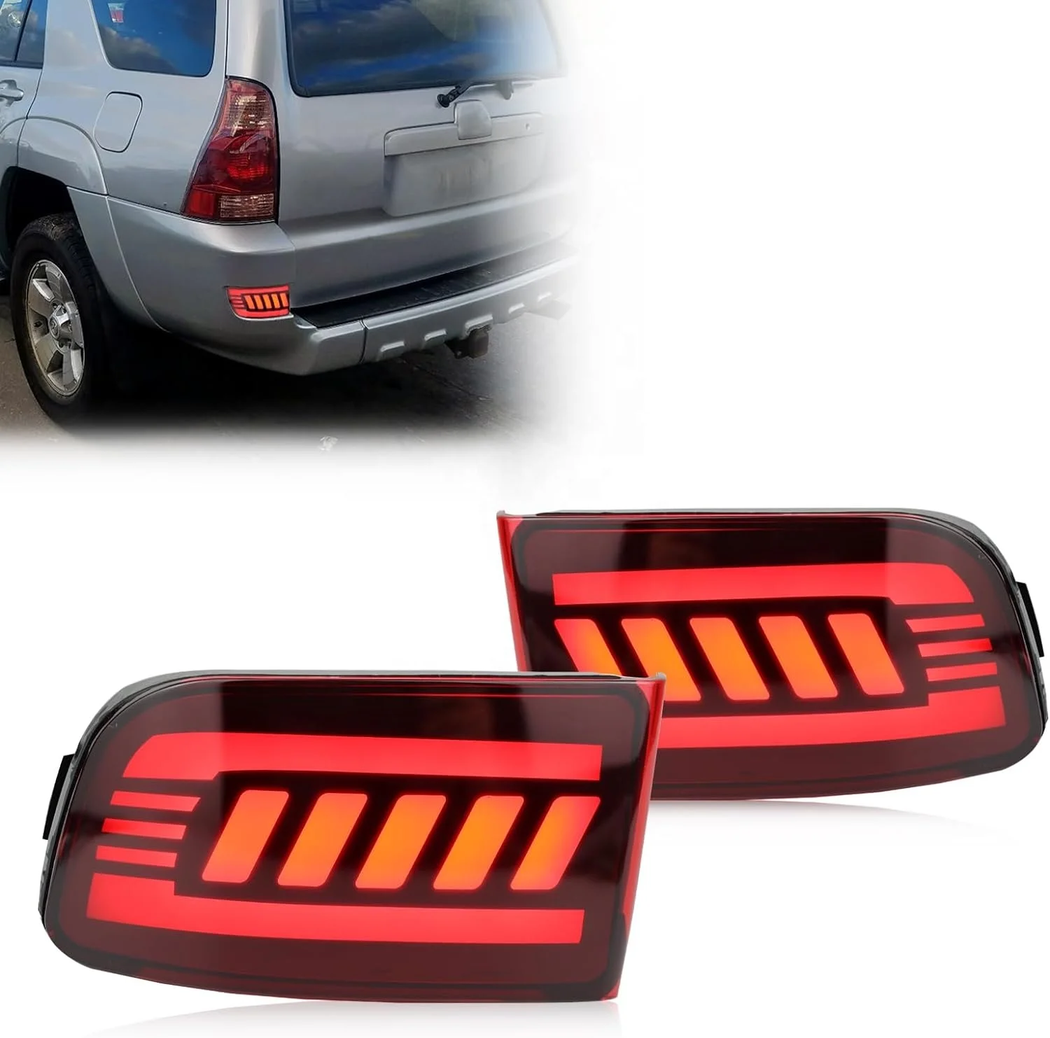 Red Lens LED Rear Reflector Bumper Fog DRL Brake Light Turn Signal Lamp Assembly For  4 Runner 2003-2005