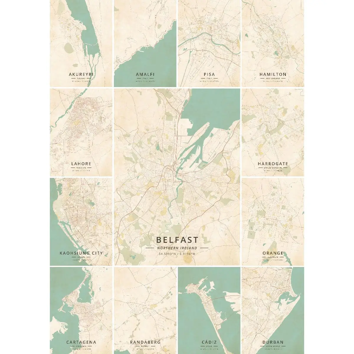 Belfast Northern Ireland Vintage Map Poster Print  Nature  Travel Wall Decor for Home and Office