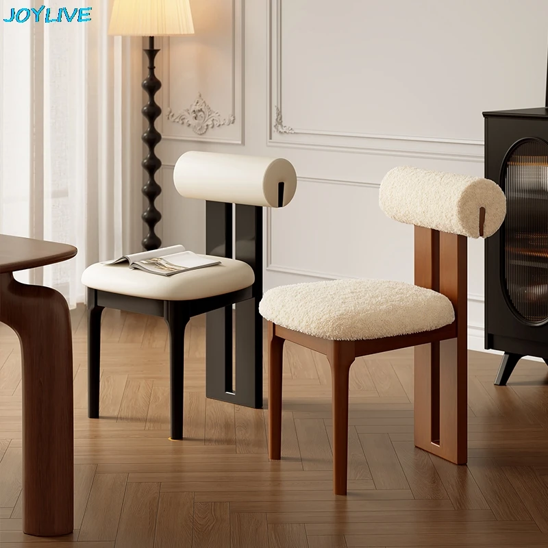 

Joylive Nordic Retro French Solid Wood Dining Chair Home Living Room Dining Table Makeup Chair Antique Backrest Chair New 2025