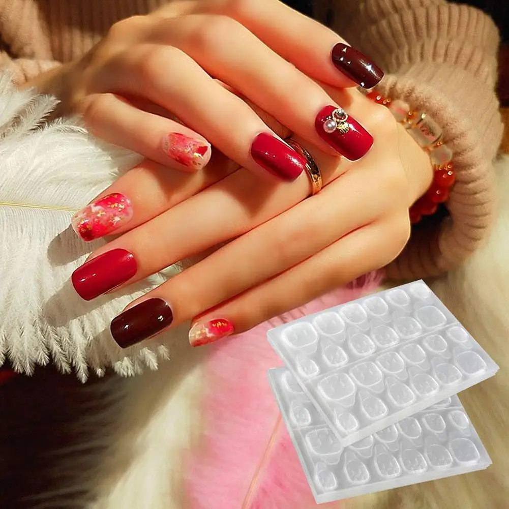 24 pçs/folha adesivo de cola de unhas falsas diy unhas falsas dupla face clara invisível forte geléia gel almofada imprensa em unhas manicure ferramenta