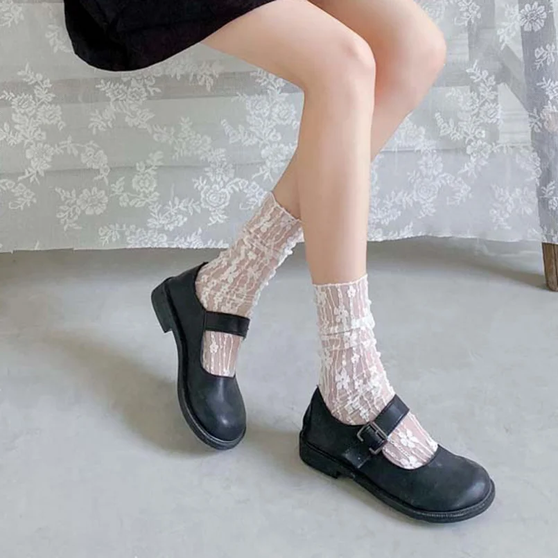 

5 Pairs Mesh Socks Women Ladies Lace Short Floral Creative Japanese Harajuku Korean Style Lolita Hollow Out Thin Sock Set 10 Pcs