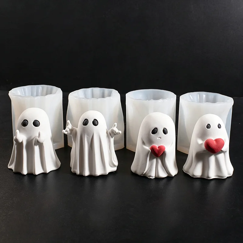 Halloween Ghost Silicone Mold Candle Plaster Resin Craft Heart Middle Finger Holding Ornament DIY Home Decor Supply