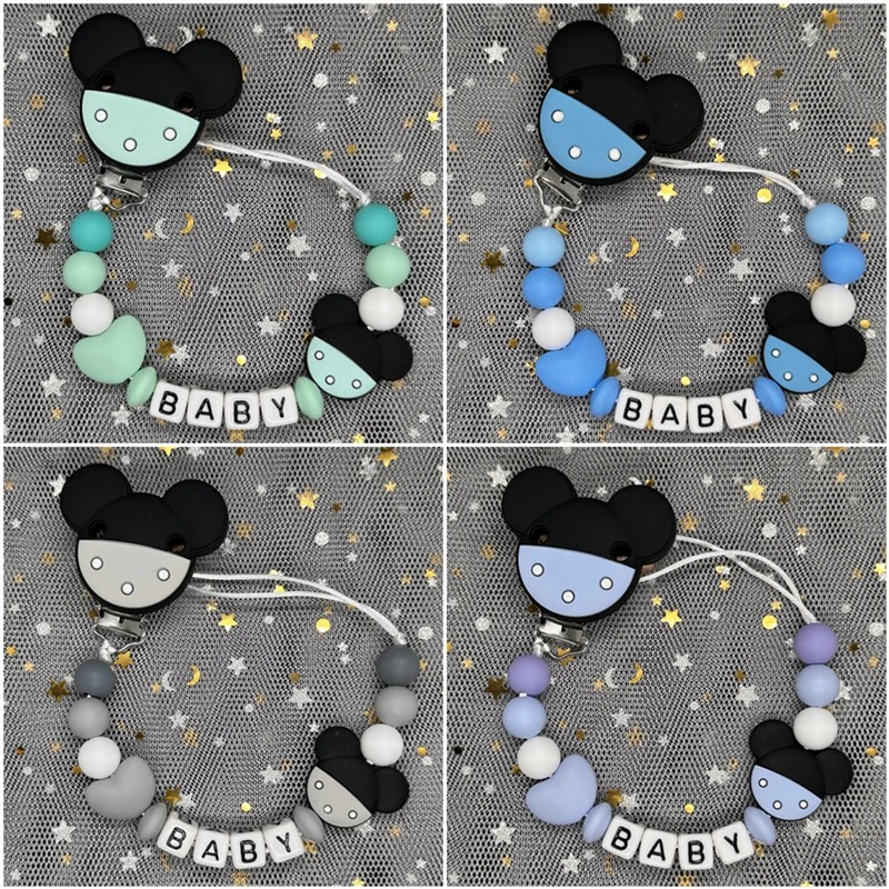 DIY Handmade Custom Personalized Name Pacifier Clips Silicon Round Beads Chain Holder Soother Baby Teething Toys Dummy Chew Gift