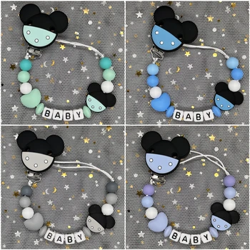 Fai da te fatto a mano personalizzato nome personalizzato clip ciuccio perline rotonde in silicone supporto a catena succhietto giocattoli per la dentizione del bambino manichino regalo da masticare