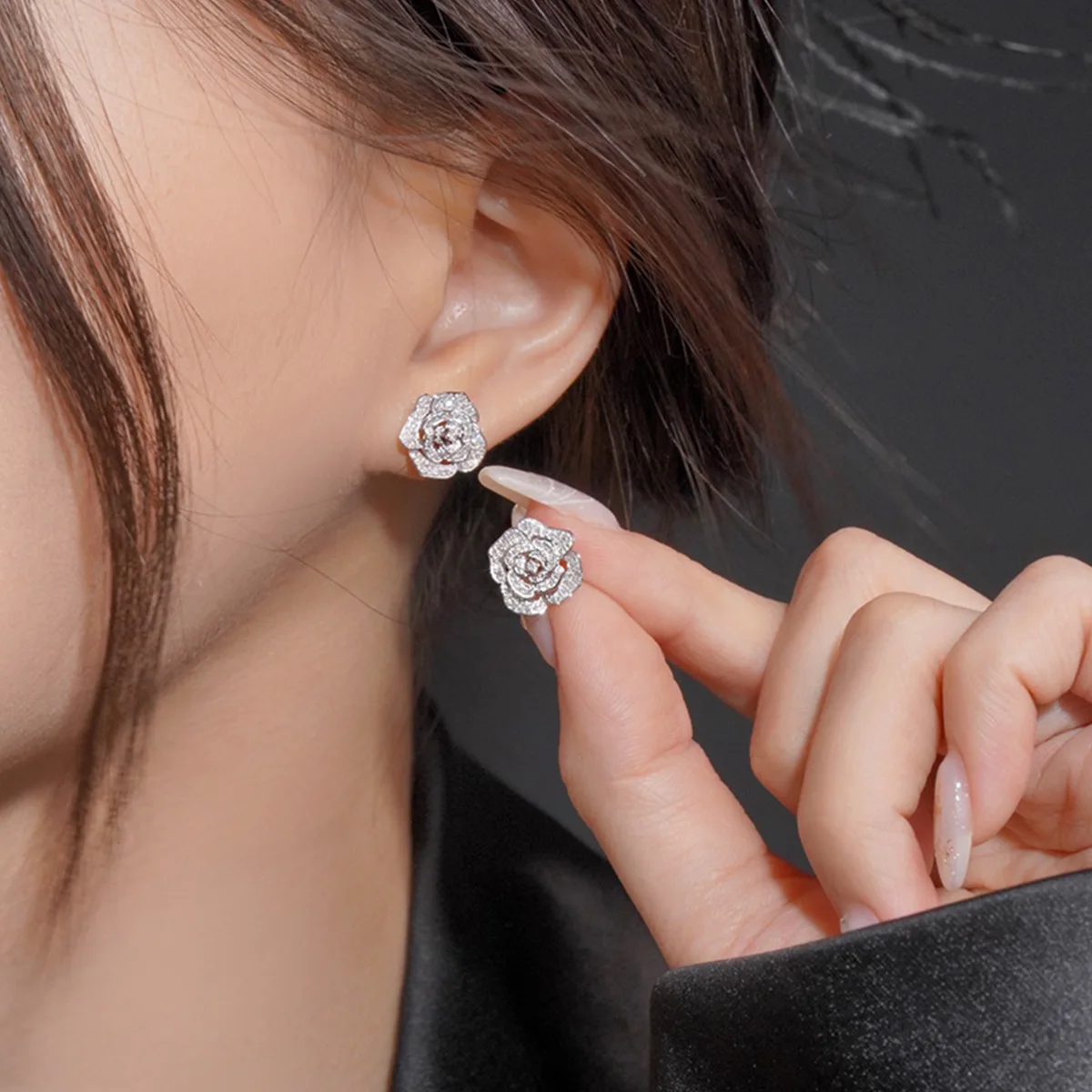 

Hot-selling Luxury 925 Silver Bowknot/Camellia Ear Stud Full Diamond Zircons Pave Set Bling Earrings Ins Fashion Women Jewelry