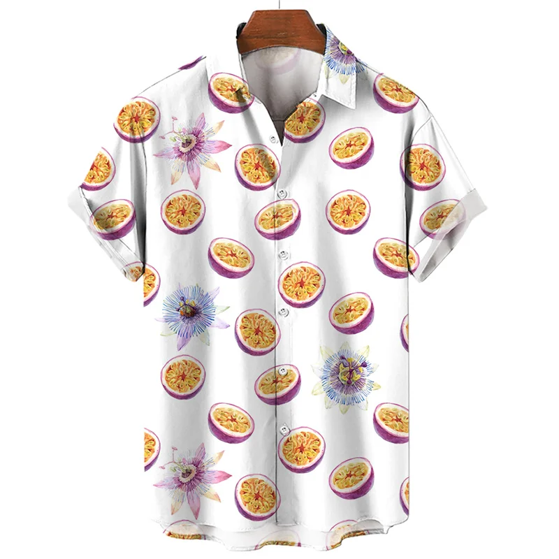 

Full Print Pineapple Lemon Fruit Graphic Beach Shirts For Men Summer Short Sleeve Button Party Hawaii Shirts Men's Aloha Shirt