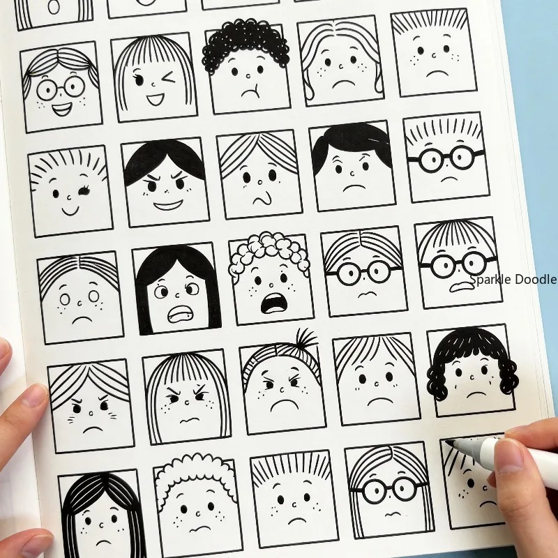 A 40 Page Adult Healing Cartoon Face Simple Drawing Coloring Book, Large Size, Line Draft Copying Album, Suitable for Gifts