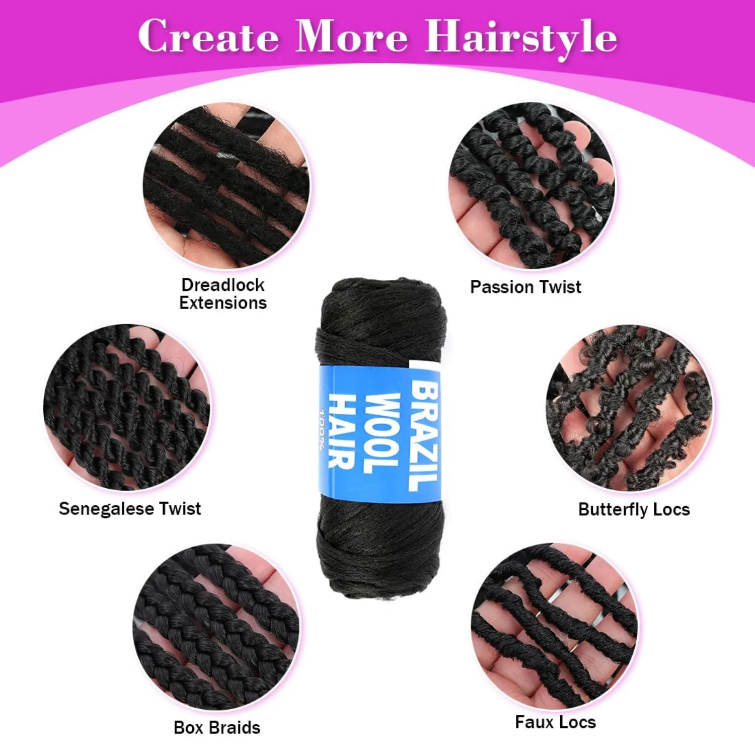 Brazilian Wool Hair Extensions for Senegalese Twist Box Braids Faux African Crochet Hair Braiding Twist Wraps Synthetic Hair