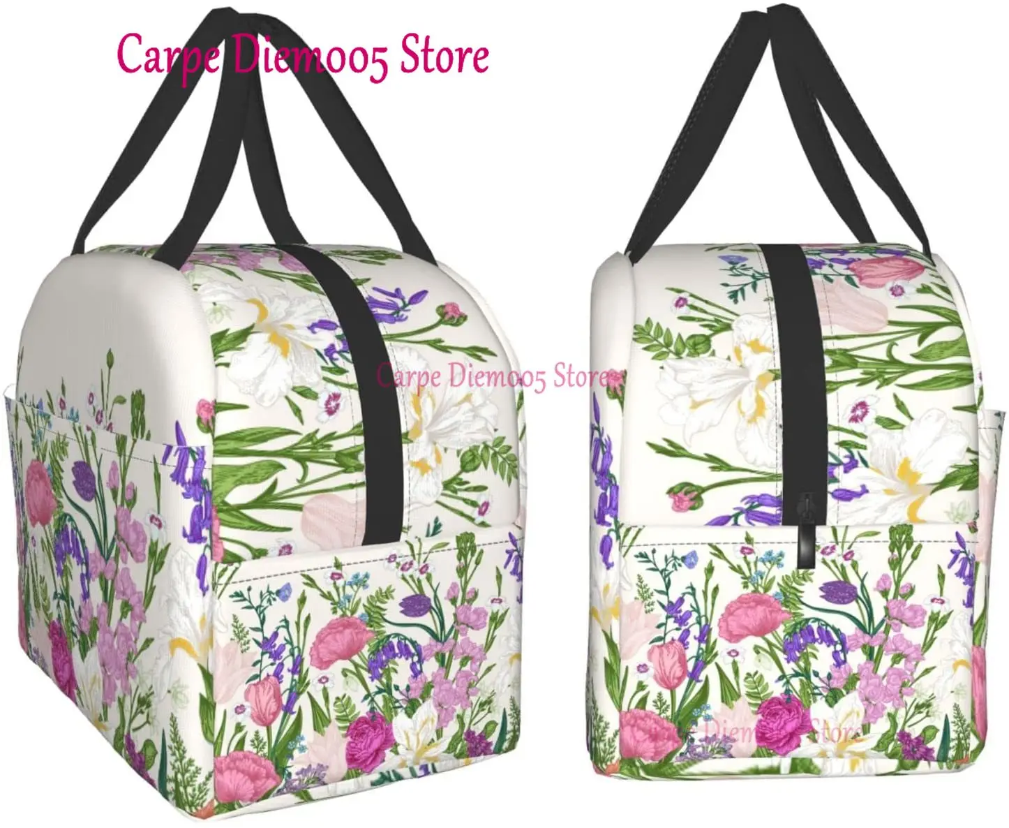 floral Lunch Box Travel Bag Reusable Insulated Cooler Lunch Bags Womens Mens Cute Picnic Tote Bag