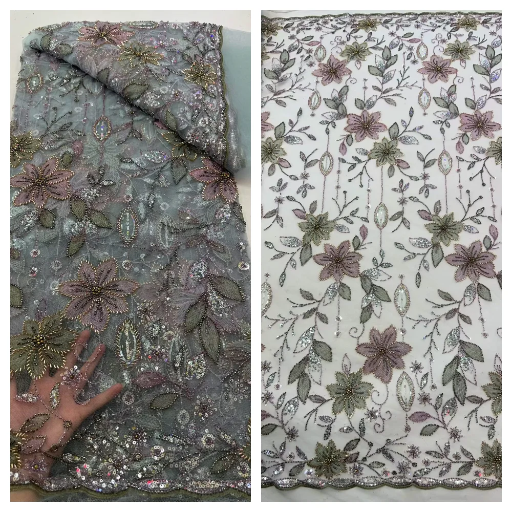 2026 High Quality 5 Yards Nigerian Brocade Fabrics African Jacquard Gilded Lace Fabric Luxury for Women Evening Party Dresses
