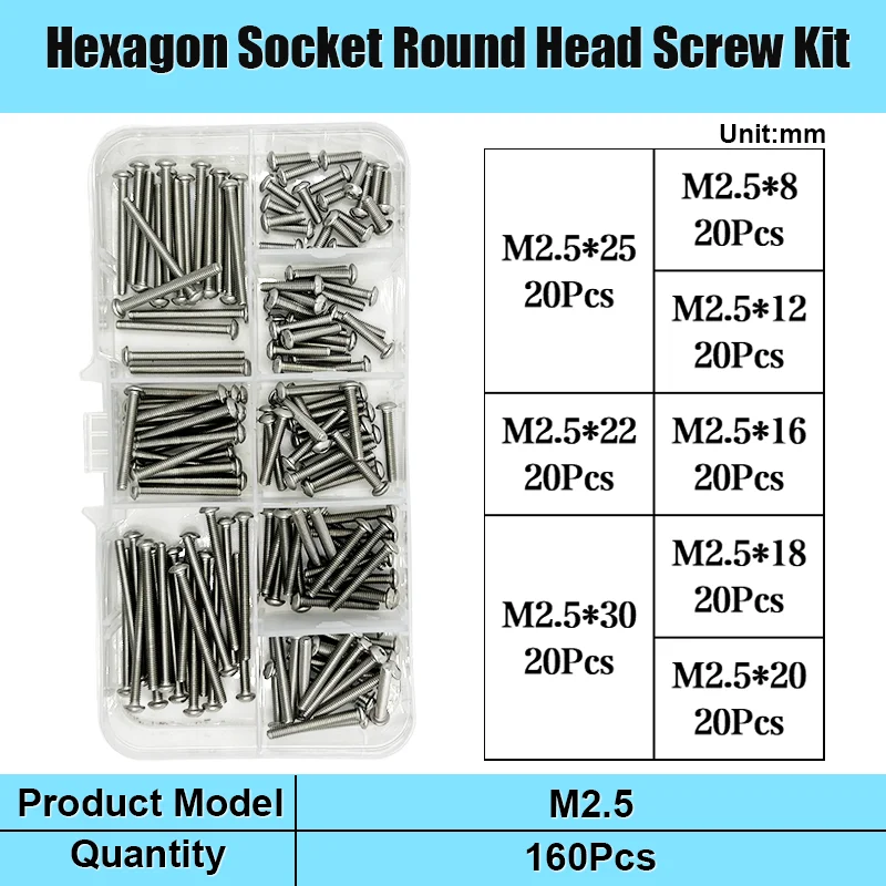M2 M2,5 M3 M4 M5 M6 M8 M10 Innensechskantschraube A2-70 304 Edelstahl Sechskant Knopfkappe Kopf Metrisches Maschinenschrauben-Sortimentsset – Detail 15