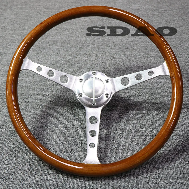 Universal 15 Inch Racing Style Car Steering Wheel 380mm Peach Wood Auto Sports Drifting Steering Wheel