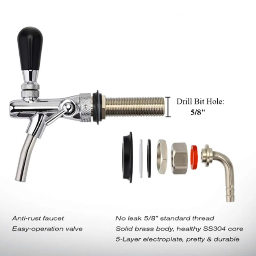 150mm Beer Tap Locking Flange Stainless Steel Adjustable Dispenser Draft Beer Dispenser G5/8 Thread Draft Beer Flange Rod Bar