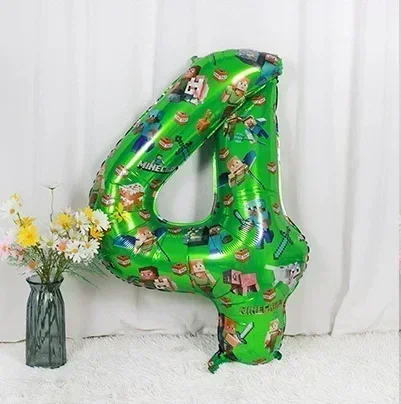 Cartoon Minecraft Ballon New My World Pixel Grün Nummer 0-9 Aluminiumfolie Luftballon Kindergeburtstag Party Dekoration
