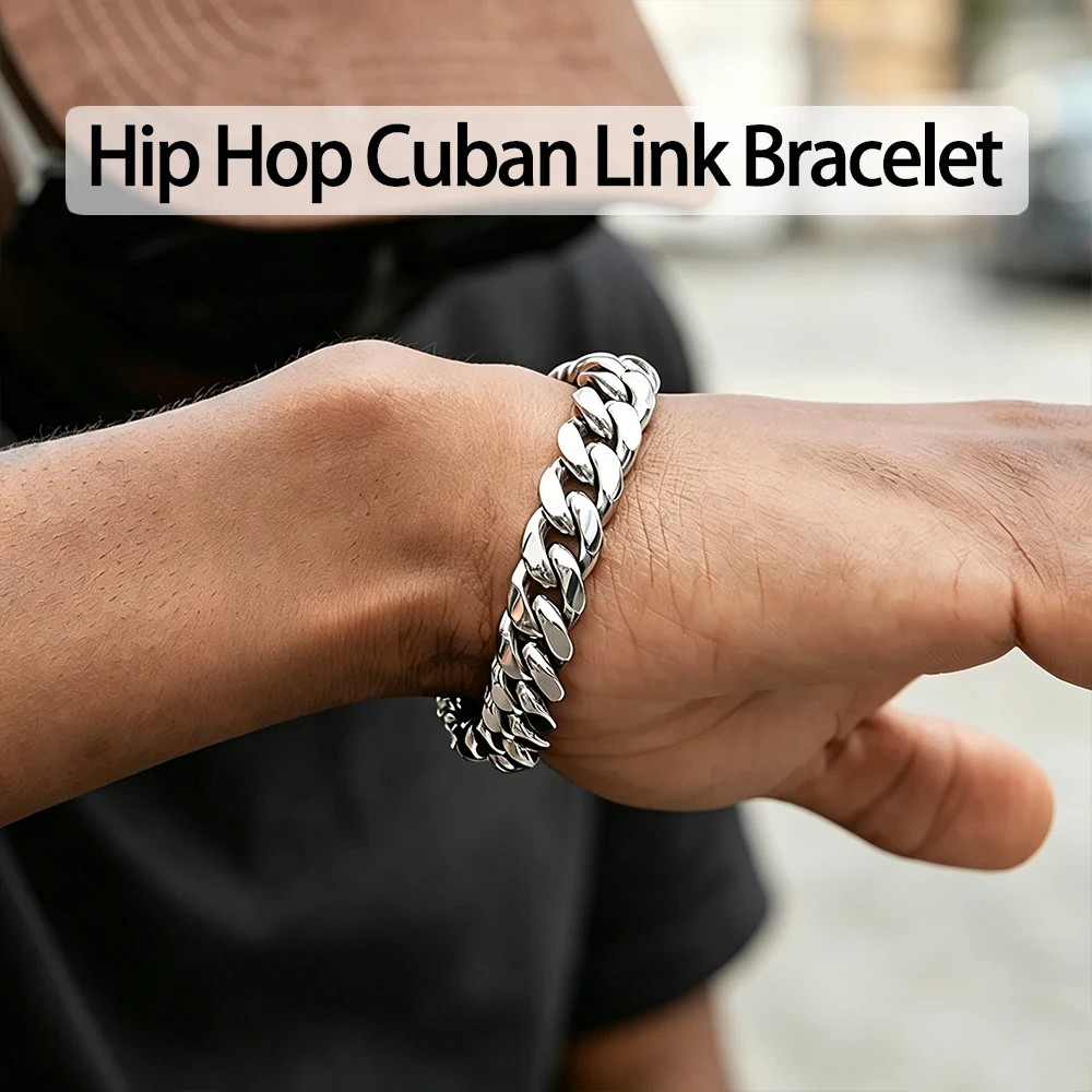 316L Stainless Steel Encrypted Cuban Chain Bracelet For Men Fashion Hip Hop Party Accessories Boyfriend Gift 17-21CM Width 6、8MM
