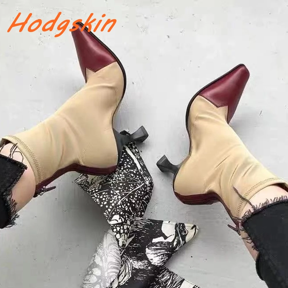 Mixed Colors Sock Boots Pointed Toe Zipper Stiletto Heels Stretch Boots Newest Classic Casual Fashion Mid Calf Women Boots