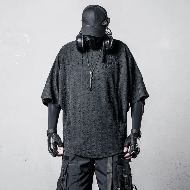 Dark Style Batwing Sleeve T-shirt Summer Breathable plus Size Men's Top High-Grade Mid-Length Half Sleeve