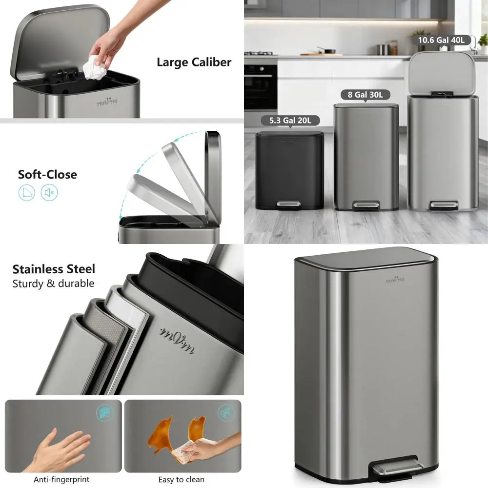 

Gray 10.6 Gallon Kitchen Step Trash Can with Smooth Edges and Lid