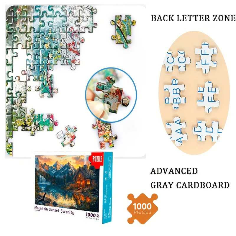 Large sunset puzzles 1000-Piece Jigsaw Puzzle for Adults: Mountain Sunset Serenity, Large 70x50cm (27.5x19.7 Inches)