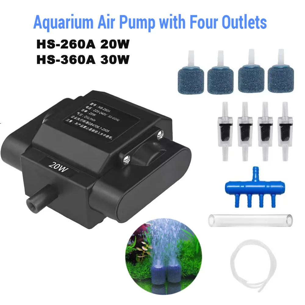 20W/30W Powerful Aquarium Pump Adjustable Fish Oxygen Aerator Pump 4 Outlets Accessories for Aquariums Fish Tanks Hydroponic