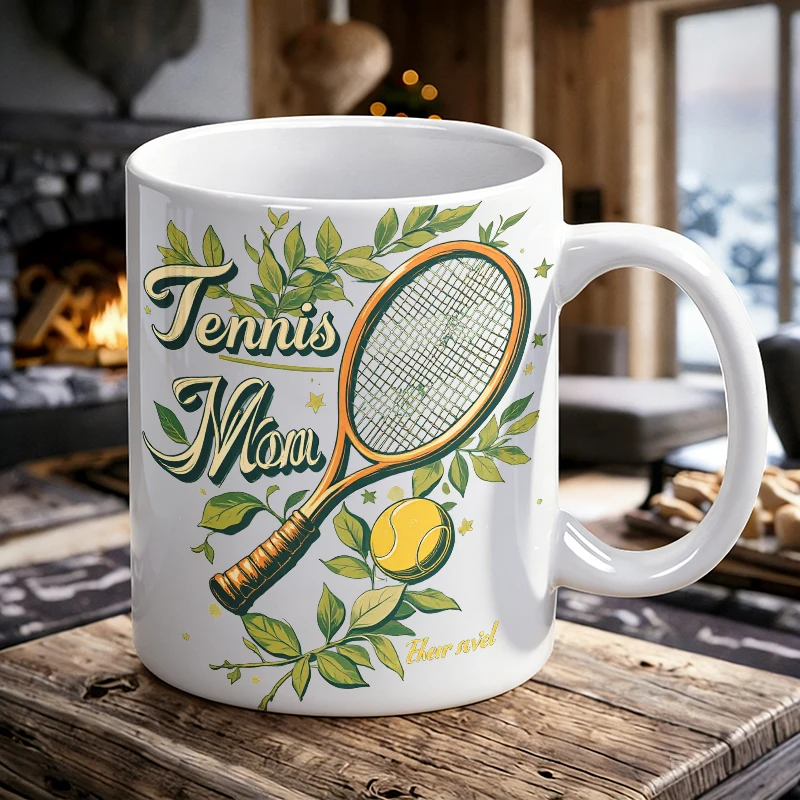 

Tennis-Inspired Vintage Key Button Printed Pattern Mug Coffee Cup Ceramic Cup with Mother's Day print
