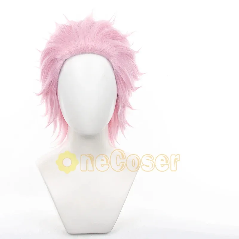 키루야 미츠키 코스프레 가발 애니메이션 윈드 브레이커 가발 핑크 짧은 머리 귀 클립 헤어핀 푸린 고등학교 섬유 헤어 + 가발 모자