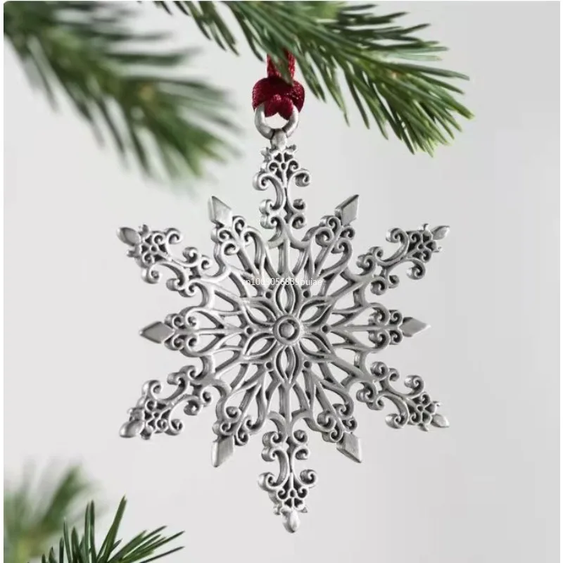 1pcs Santa Claus Metal Snowman Pendant Double-Sided Snowflake Solid Pewter Christmas Tree Ornament Printing with Red Rope Xmas