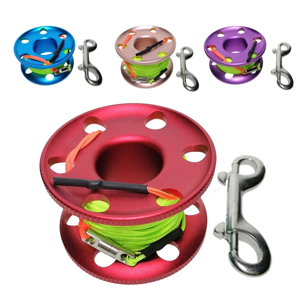 15/20/30/50 Line Aluminium Scuba Diving Finger Spool Reel with Stainless Steel Snap Bolt Clip Diving DIY Equipment