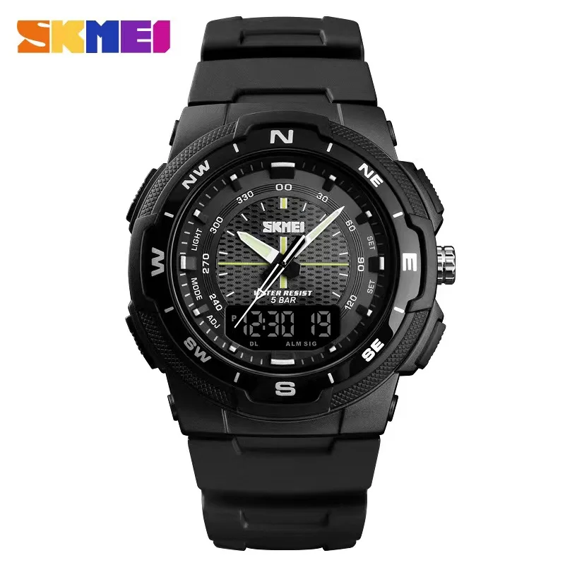 

SKMEI 1454 Man Military Watches Men PU Strap Wristwatch Quartz Watches Double Clock Men Watch Outdoor Sports Electronic Watch