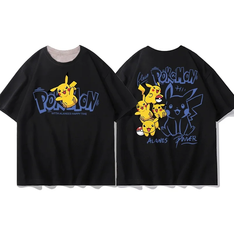 miniso-pokemon-jogo-de-bolso-dos-desenhos-animados-impresso-camiseta-masculina-e-feminina-pikachu-verao-novo-y2k-harajuku-casual-manga-curta-topos