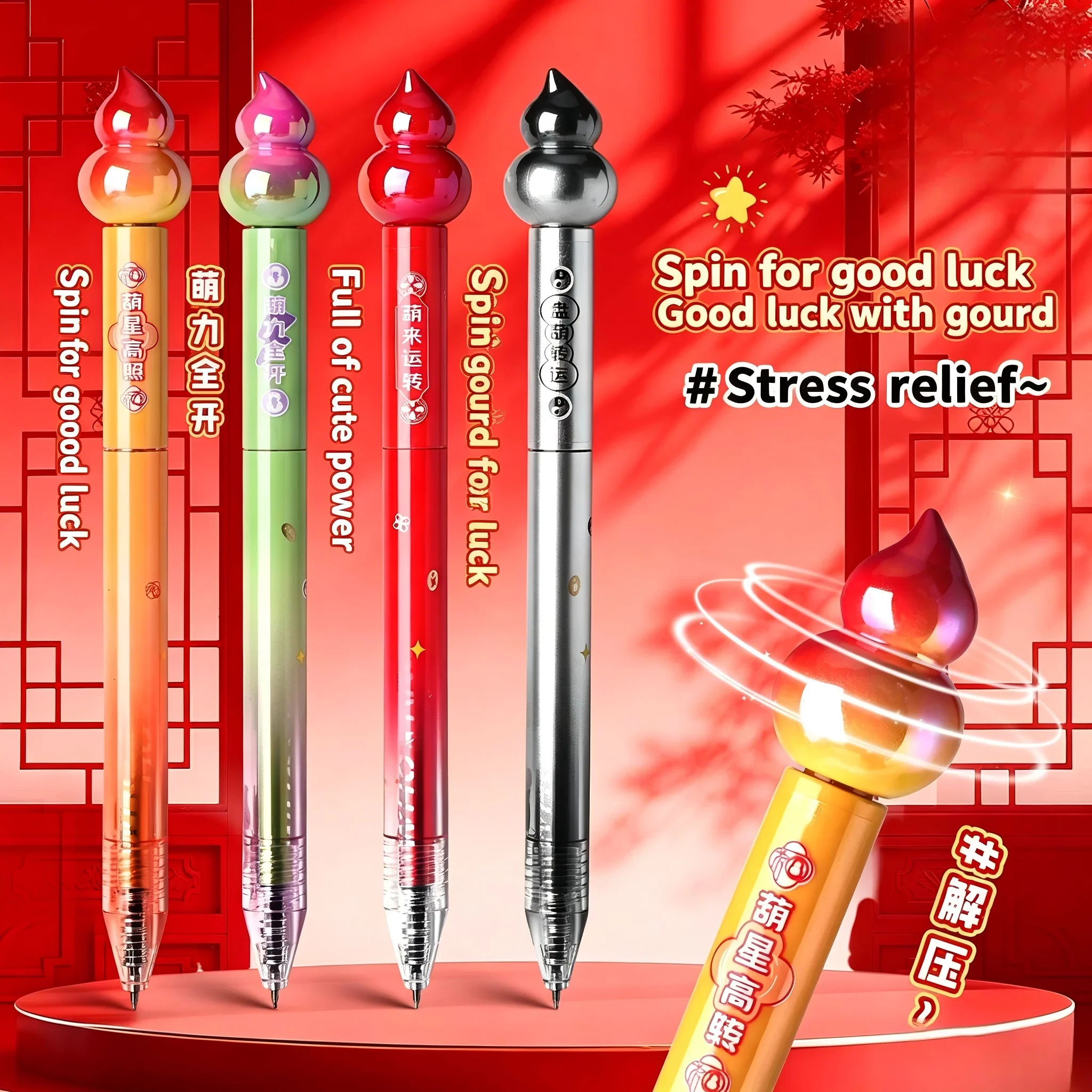 Deli SA708 Gourd Shape Rotating Gel Pen 0.5mm ST Tip Quick Dry Decompression Black Pen Student Study Stationery
